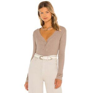 Monrow Ribbed Rib Henley Top Shirt Womens XS Purple Dust V-Neck Long Sleeve